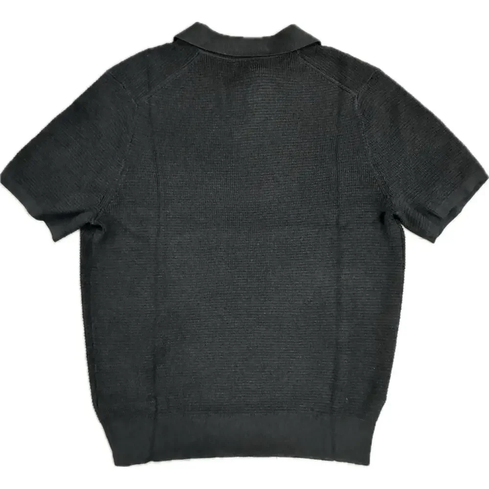 J.Crew Mens Minimalist Cotton Waffle Knit Johnny Collar Sweater Polo Black L